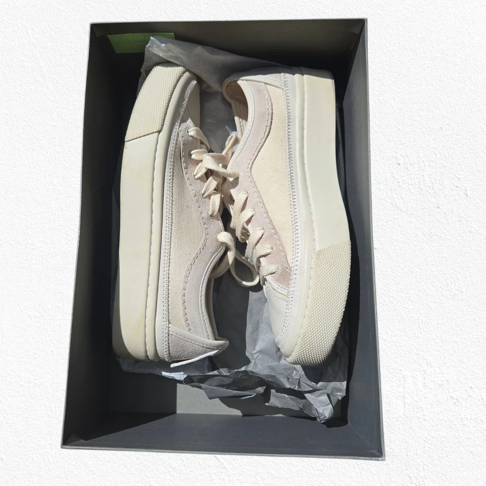 AllSaints Milla Cream Platform Sneakers Leather Canvas Shoes Size 6 EU 36